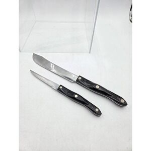 Set Of 2 Vintage Cutco Butcher Knife 1722 Classic Trimmer 1721 Dark Brown